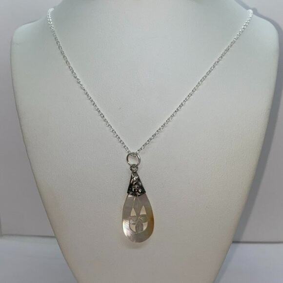 Silver-Tone Iridescent Shell Pendant Necklace - Picture 1 of 10